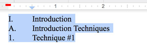 outline indent example, second step